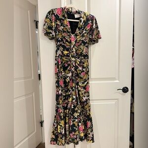 Chiffon Floral Black Midi Dress